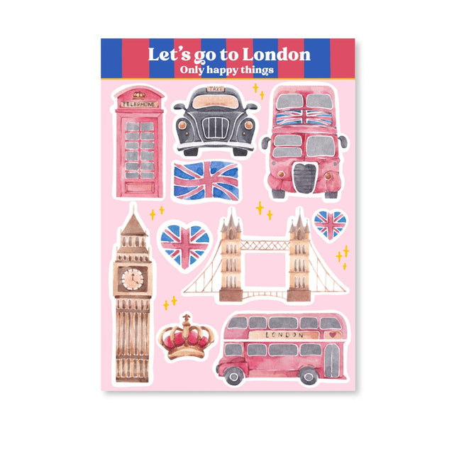Only Happy Things Stationery - Let's Go To London A6 Sticker Sheet