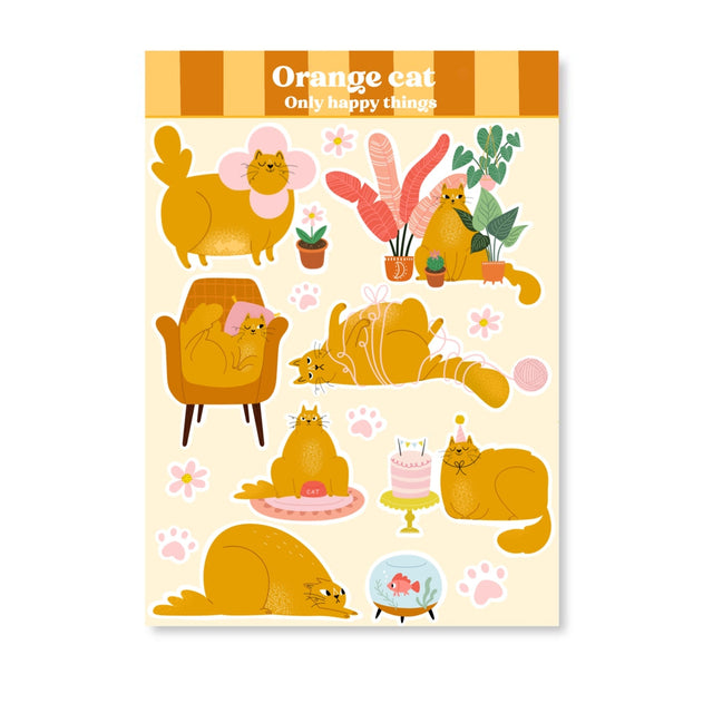Only Happy Things Stationery - Orange Cat A6 Sticker Sheet