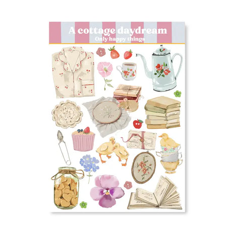 Bring a soft, cozy charm to your creative projects with this Cottage Daydream A6 sticker sheet. These stickers are perfect for journaling, scrapbooking, pen‑pal mail, planners, and all your creative projects.

A6 (105 x 148mm)&nbsp;
Printed on matt coated paper