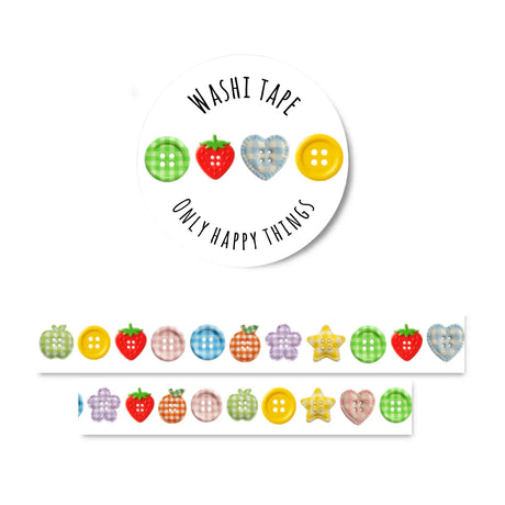 Add a pop of playful charm to your projects with this button‑themed washi tape. Perfect for journaling, scrapbooking, packaging, and all your creative crafts.

Size: 1.5cm wide and 10 meters long

Each roll of washi is wrapped in plastic with a sticker on top