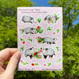This A6-sized sticker sheet features my illustration of an opossum picking out tulips and presenting them to their partner.

The stickers are printed on weatherproof matte vinyl, so not only can they can be used for planners, but they’re also suitable for water bottles, bicycles, vehicles, and other outdoor applications.