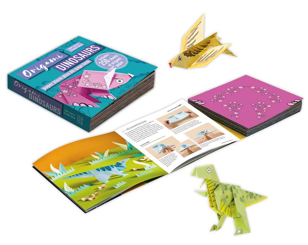 Go back to the days when dinosaurs ruled the earth with 15 prehistoric paper-folding projects and 250 sheets of origami paper to sink your teeth into.

With 15 designs for big and small dinosaurs, ocean-dwellers, and high flyers, there are projects here to entertain any paper paleontologist.

Try your hand at the speedy Velociraptor or one of the largest land animals that ever existed, the Apatosaurus. From the Cretaceous period you can make the king of the dinosaurs, the Tyrannosaurus rex, and the ancestor