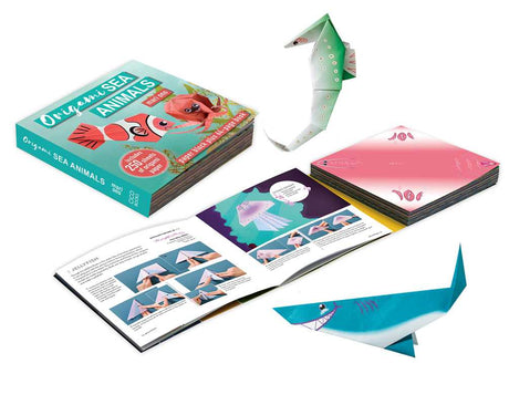 Take a trip into the deep blue with this 64-page project book and 250 sheets of origami paper.

Bestselling origami expert Mari Ono has put together an awesome collection of ocean dwellers and sea creatures that kids and adults alike will love to make.

Dive right in with a toothy shark, a wiggly jellyfish, playful sea otters, a shy little seahorse, and hilarious crabs.

All 15 projects come with simple step-by-step instructions, difficulty ratings, and clear photographs with arrows showing you where to fol