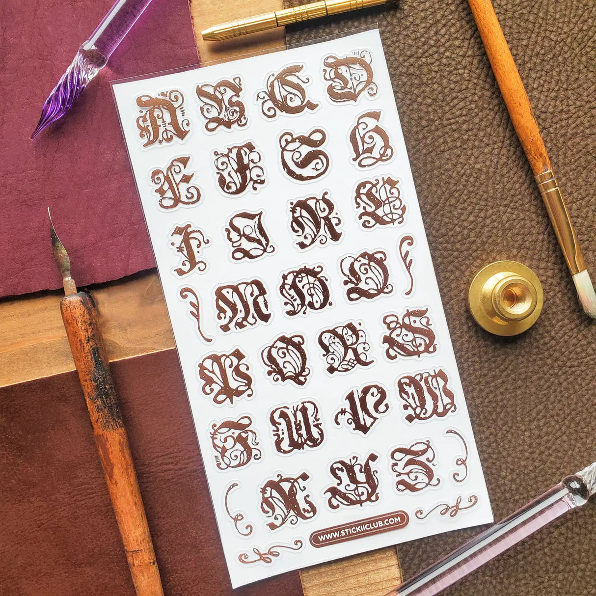 STICKII - Ornate Alphabet Sticker Sheet

✒️📜 Add a touch of old-world elegance to your pages with this ornate alphabet sheet. Inspired by gothic lettering, vintage monograms, and illuminated manuscript details, each letter is full of curling flourishes and antique charm. Perfect for spelling out initials, decorating journal pages, labeling letters, or giving any paper project the feeling of something pulled from a beautifully aged book.

Top Coating: None
Adhesive Layer: Paper
Backing Layer: Paper
6.69" x 