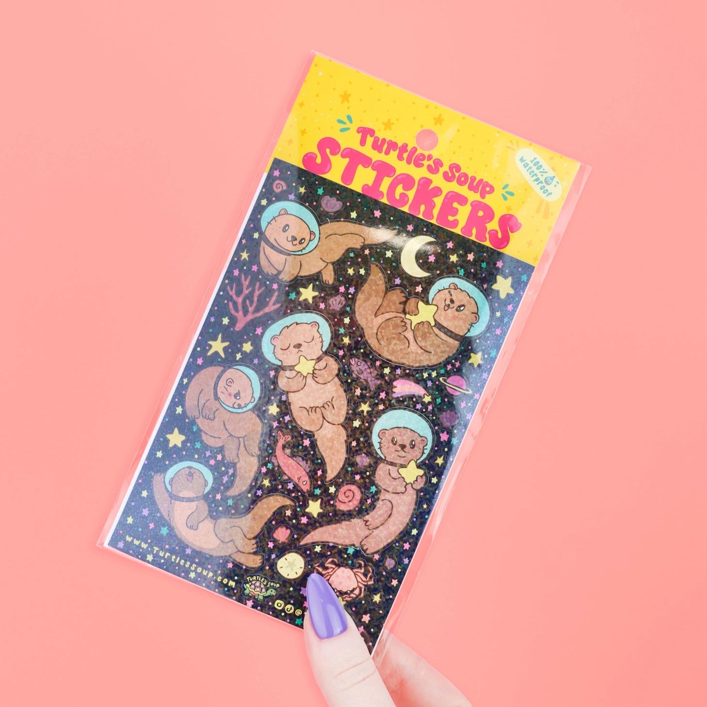 🐢 Our Kiss Cut Sticker Sheets are 4 inches by 6 inches and include one (1) sheet per package, with 10 to 20 individual waterproof, stickers on each.&nbsp;

🐢 Each sheet is enclosed in a sleeve with an art backing card and are retail-ready!

🐢 Stick them on water bottles, laptops, cars, coolers, helmets, skateboards, or just about any flat surface you can think of.&nbsp;