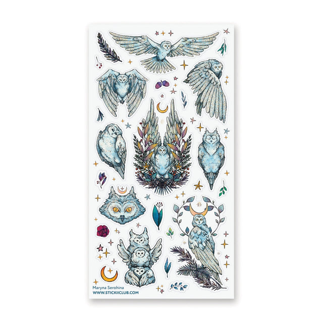 🌙🦉 Wander into a moonlit realm with this enchanting set by Maryna Serohina, where majestic owls soar beneath star-filled skies and ancient symbols shimmer with quiet magic. From outstretched wings and delicate feathers to crescent moons, florals, and celestial accents, this sheet captures the mystery, wisdom, and beauty of creatures that rule the night.