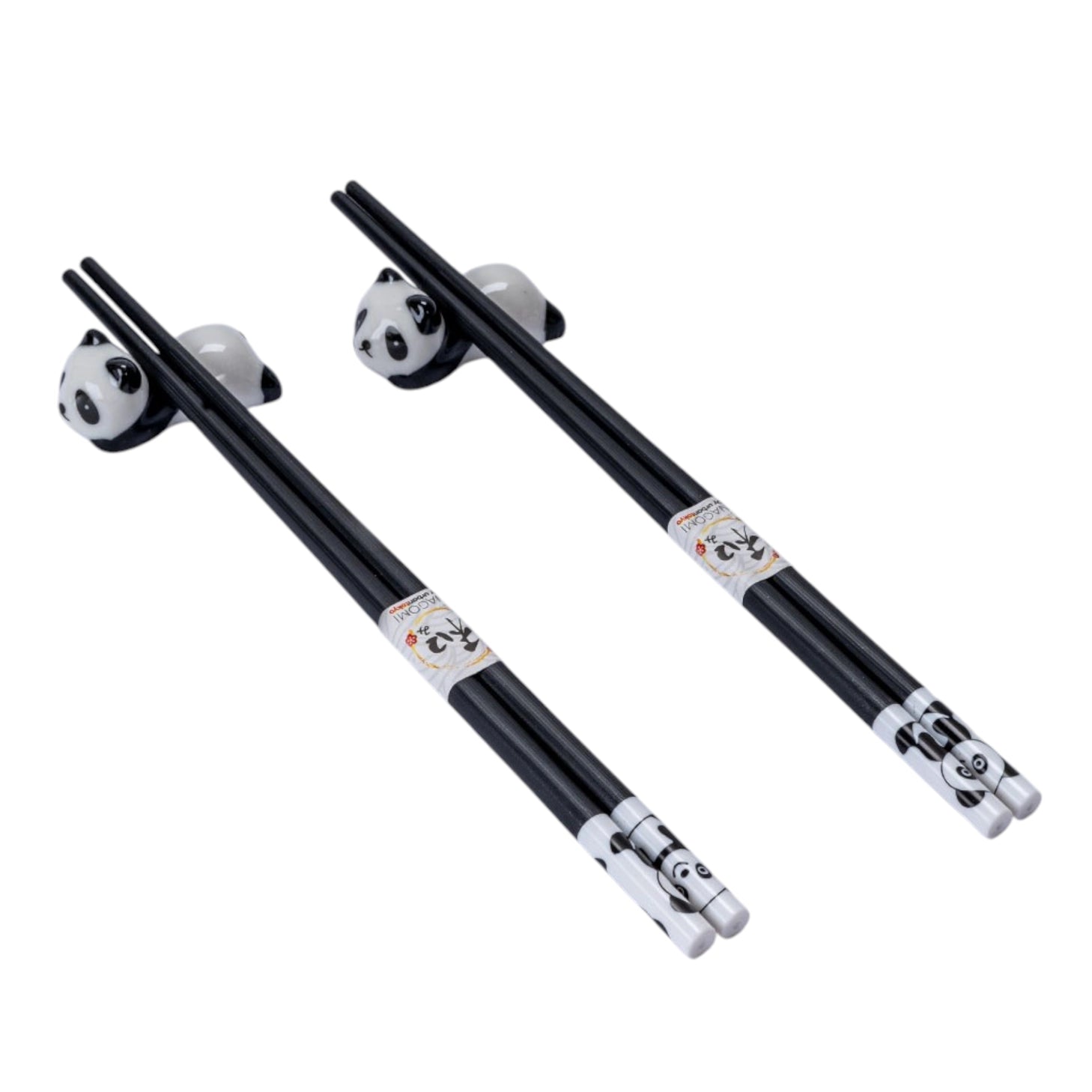 This adorable box set includes 2 sets of matching chopsticks and chopstick rests.&nbsp;

Size: 9 inch chopsticks, 2.25 inches W chopsticks rest
Material: Bamboo and Ceramic
Origin: China