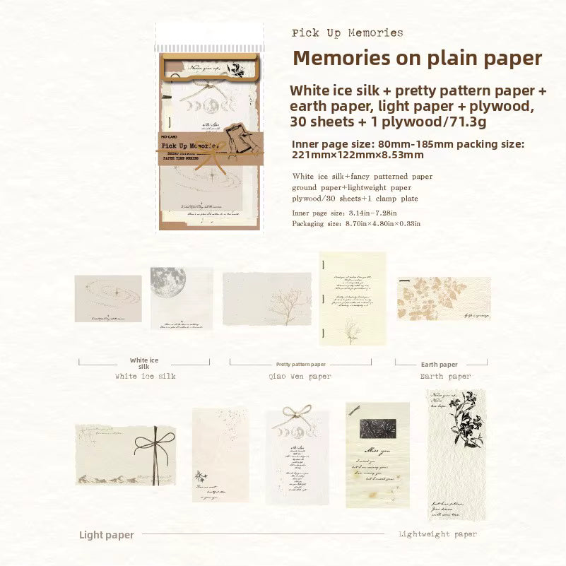 This beautifully crafted paper pack includes 30 pieces of cute paper materials in different patterns and 1 small clamp! Each pack comes with pieces in varying styles with a unique set of designs.

These pieces make great card decoration, collage pieces, or additions to your journal spreads!