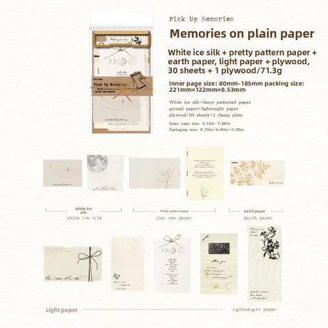 This beautifully crafted paper pack includes 30 pieces of cute paper materials in different patterns and 1 small clamp! Each pack comes with pieces in varying styles with a unique set of designs.

These pieces make great card decoration, collage pieces, or additions to your journal spreads!