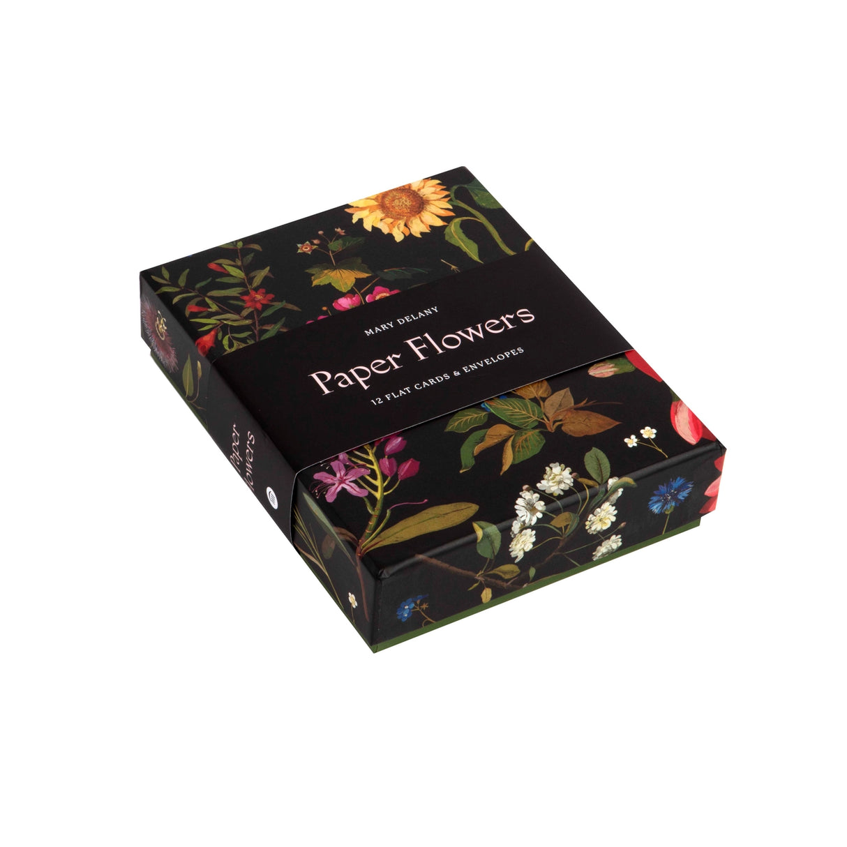 Each exquisite paper flower in this elegant collection blooms with extraordinary detail and color. Eighteenth-century British artist Mary Delany created each piece by cutting and layering tiny pieces of paper on black ink backgrounds. The fine shading and depth are as intricately detailed as a botanical illustration and scientifically accurate as well. Printed on thick, textured paper, the set features sunflowers, rhododendron, cornflower, water lilies, and more. Perfect for any occasion that warrants beaut