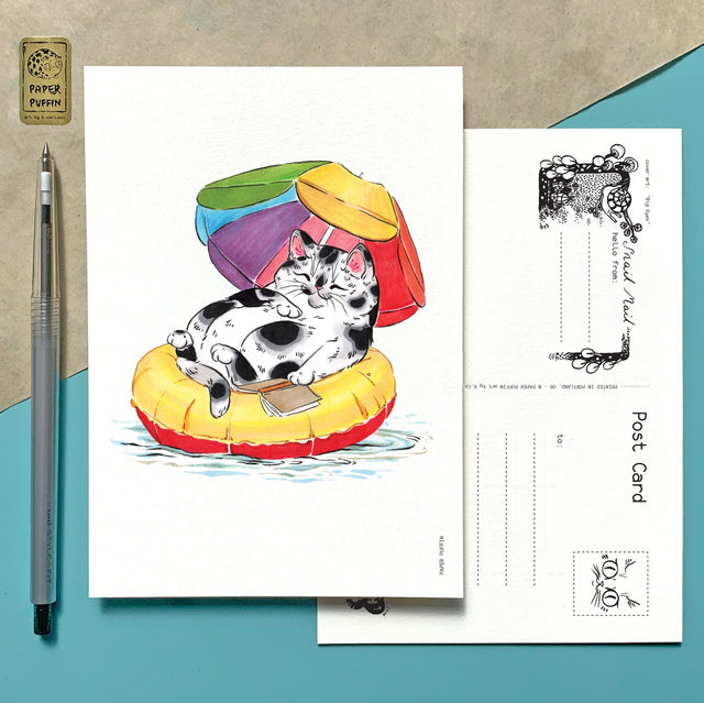 + size: 4.25 x 6” standard size, regular postage stamp
+ printed on a ‘toothy’ rag off white color card stock paper
+ FSC 100% recycled environmentally friendly paper
+ created and printed in Portland, OR&nbsp;


All work and photos ©PAPER PUFFIN Art by K.CARLSON