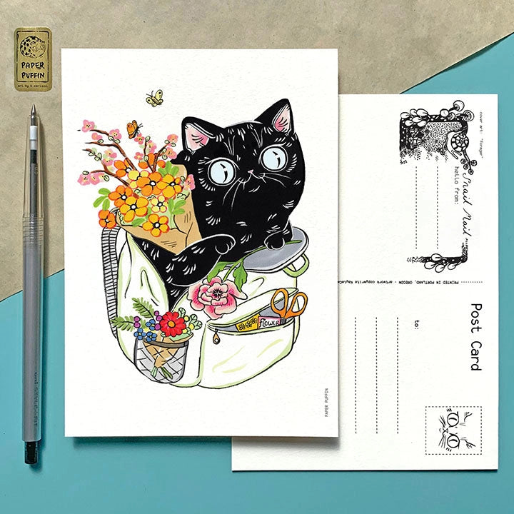 + size: 4.25 x 6” standard size, regular postage stamp
+ printed on a ‘toothy’ rag off white color card stock paper
+ FSC 100% recycled environmentally friendly paper
+ created and printed in Portland, OR 


All work and photos ©PAPER PUFFIN Art by K.CARLSON