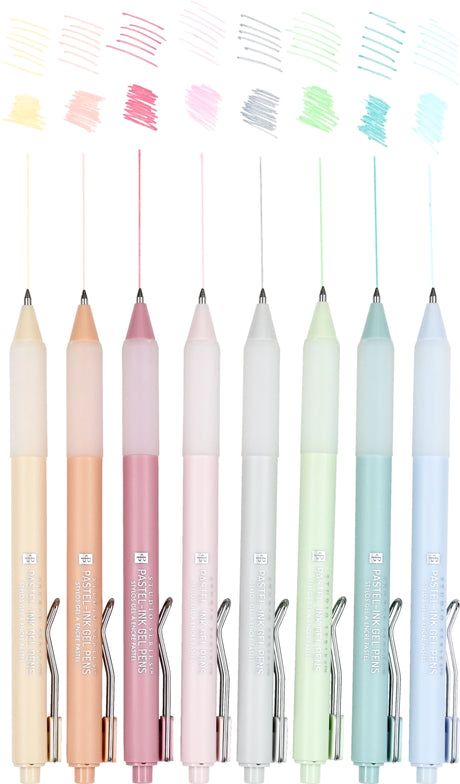 Quick-drying fine-tip gel pens with expressive pastel colors provide a seamless flow of ink for a flawless writing experience! Retractable gel pens are perfect for intricate journaling, drawing, planning, and more!

Ultra-fine 0.5 mm tips for precision writing. Smudge-free. No bleed-through. Choose from a palette of 8 pastel-ink colors to bring personal style to all your writing projects. Perfect for sketching, note-taking, and correspondence. 8 different pastel colors range from gray, blue, and green, to t