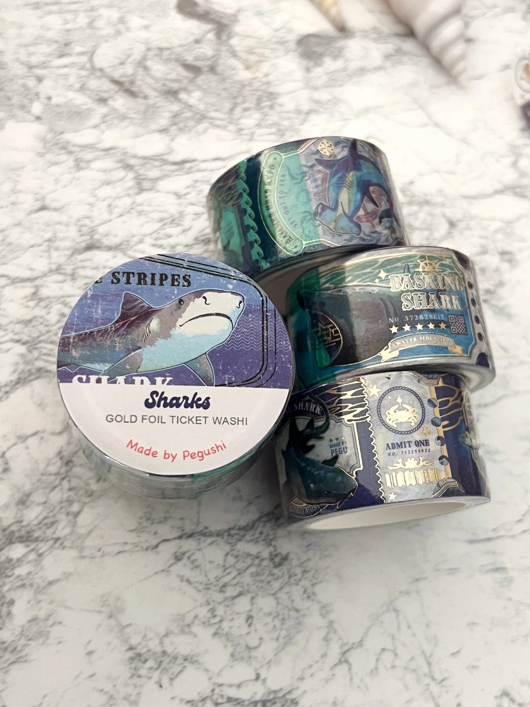 Pegushi Gold Foil Sharks Washi Tape