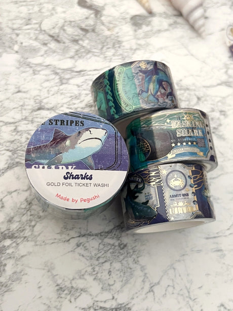 Pegushi Gold Foil Sharks Washi Tape