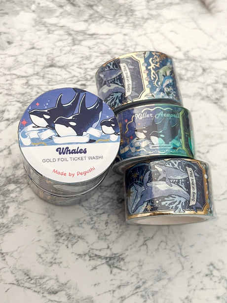 Pegushi Gold Foil Whales Ticket Washi Tape