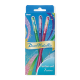 The Dual Metallic is a playful ballpoint pen with two sparkles in one line.
Because the ink and glitter colors are different, they produce colors that can be seen depending on the angle of light and the color of the background.
White paper has a delicate shimmer, and black paper has a deep, fantastic brilliance. With just one pen, you can create a variety of expressions that attract the viewer's heart.

It is finished in a set case made of paper material with a glittering hologram finish. Inside the case, t