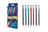 The Dual Metallic is a playful ballpoint pen with two sparkles in one line.
Because the ink and glitter colors are different, they produce colors that can be seen depending on the angle of light and the color of the background.
White paper has a delicate shimmer, and black paper has a deep, fantastic brilliance. With just one pen, you can create a variety of expressions that attract the viewer's heart.

It is finished in a set case made of paper material with a glittering hologram finish. Inside the case, t