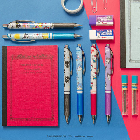 Your favorite characters, your favorite pens. Pentel has teamed up with Hello Kitty and Friends to bring you a limited-edition collection of premium writing instruments designed for fans, collectors, and everyday writers alike.

The Pentel Writing Essentials Pack includes 4 EnerGel gel pens with assorted ink colors, 2 EnerGize 0.7mm mechanical pencils, 2 Hi-Polymer block erasers, and 2 Hi-Polymer 0.7mm HB lead, providing a comprehensive writing solution. Many people struggle to find writing tools that are b