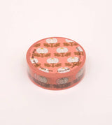 Cinta washi con diseño de peonías, color rosa coral