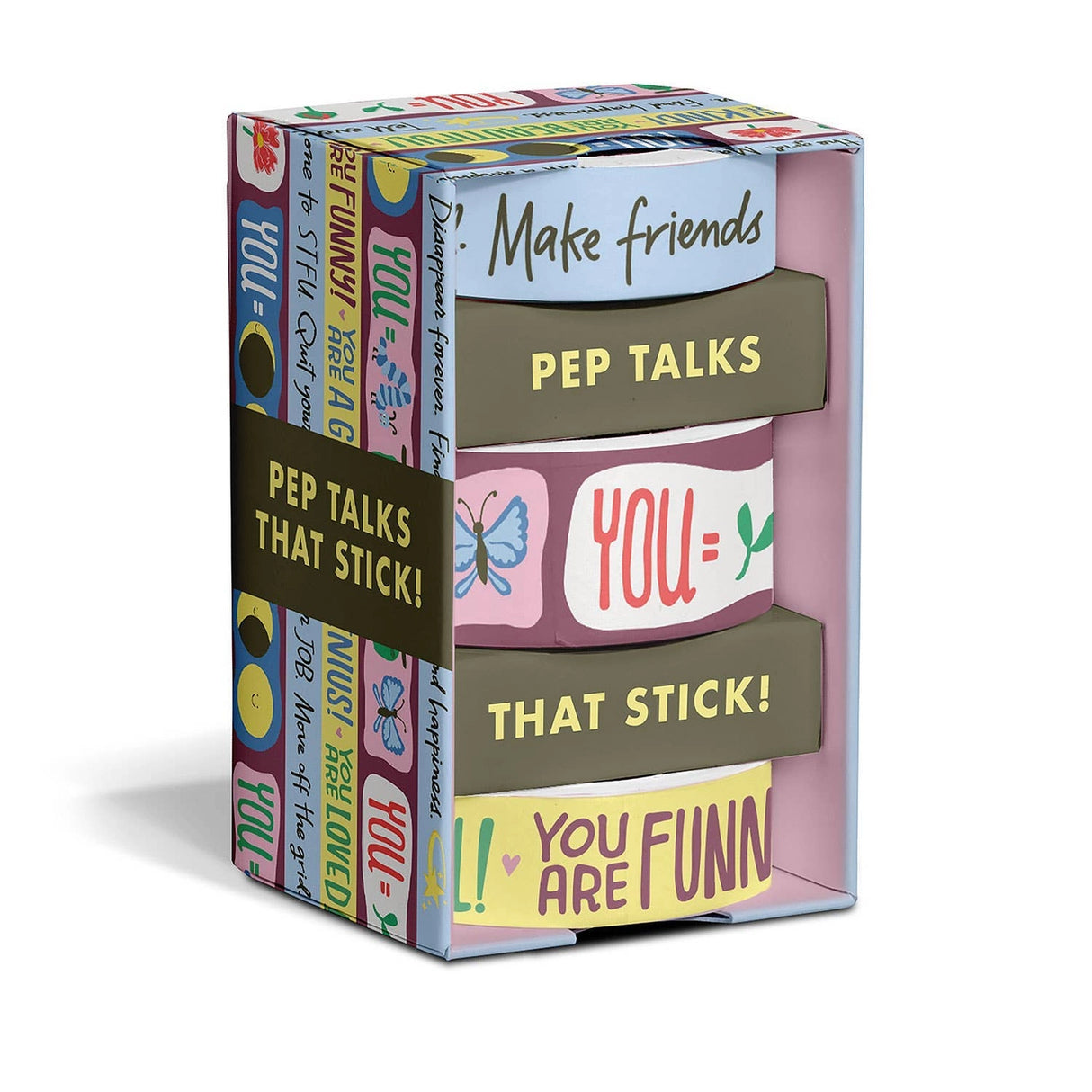 Make the cards &amp; gifts you give even MORE fun and supportive with our Talk-y Washi Tape! This fun &amp; funny decorative tape is full of kindness, encouragement (and cuteness)! Use liberally on cards + gift wrap, plus journals, calendars, and crafts!

3 rolls: 1 roll measuring 2.5 cm x 10 m, 2 rolls each measuring 1.5 cm x 10 m
Box: 2 x 3.75 x 2 inches