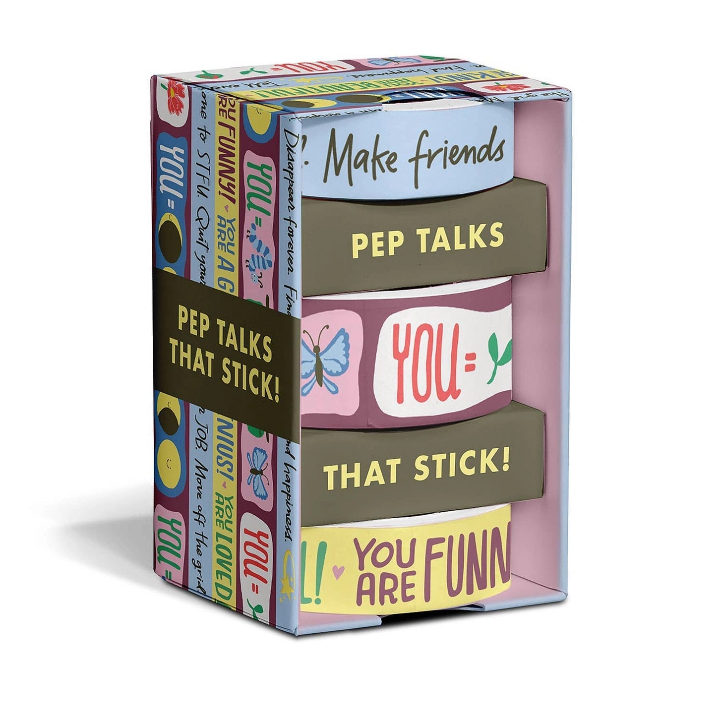 Make the cards &amp; gifts you give even MORE fun and supportive with our Talk-y Washi Tape! This fun &amp; funny decorative tape is full of kindness, encouragement (and cuteness)! Use liberally on cards + gift wrap, plus journals, calendars, and crafts!

3 rolls: 1 roll measuring 2.5 cm x 10 m, 2 rolls each measuring 1.5 cm x 10 m
Box: 2 x 3.75 x 2 inches