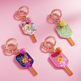 Juego de Pickleball con llavero esmaltado con estampado de flores