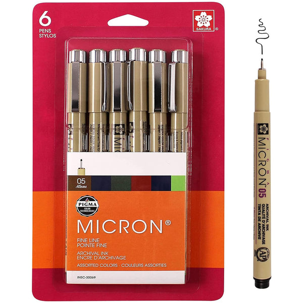 Sakura Pigma Micron Pens 05 .45mm 6/Pkg - Heritage Earth Colors