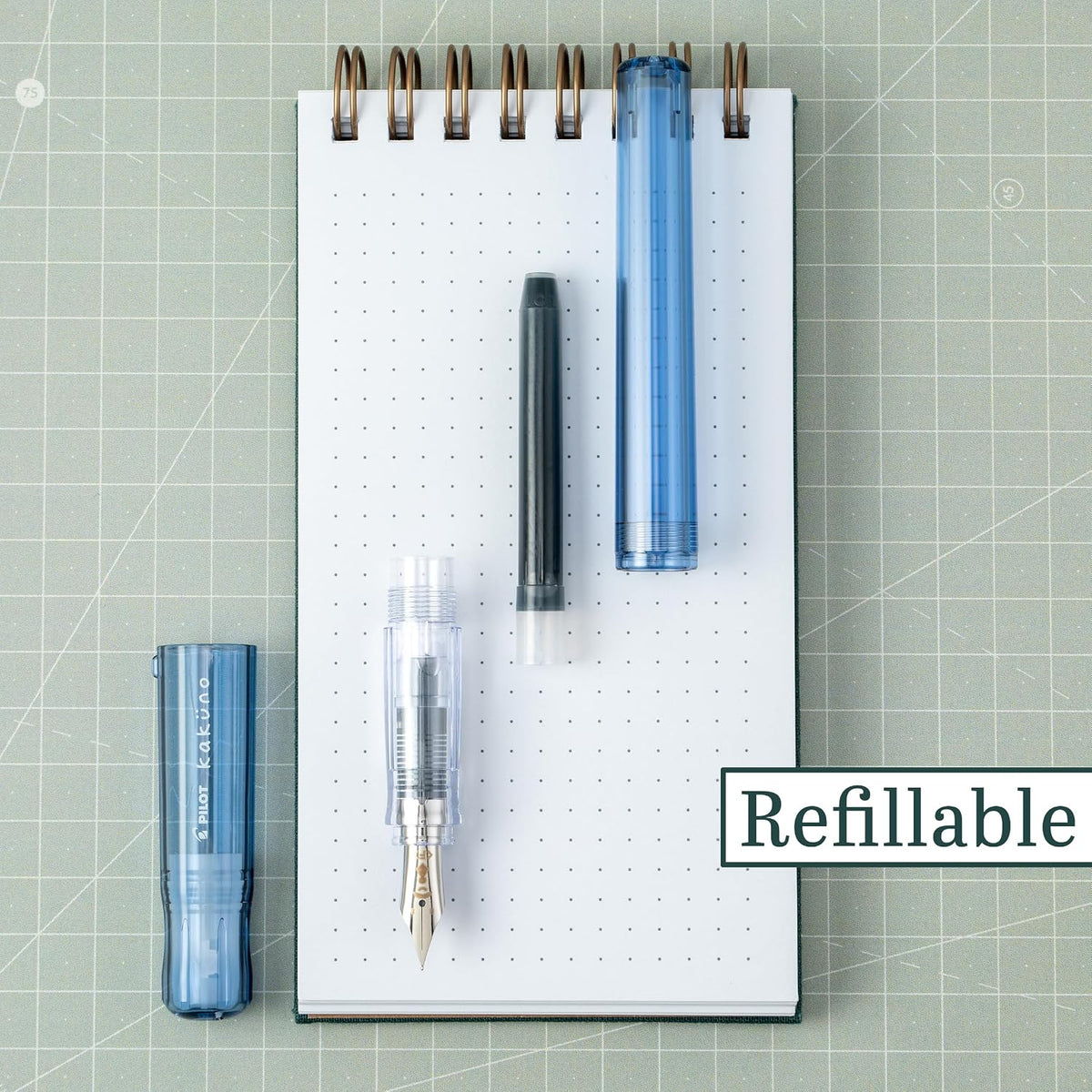 Pilot Kakuno Fountain Pen - Clear Blue

Kakuno is a delightful, new fountain pen that is ideal for both first time fountain pen users and experienced writers. Everyone can enjoy writing with a Kakuno fountain pen. "Kakuno" means "to write" in Japanese, and that's just what this pen helps users to do by featuring an appealing smiley face on the nib, when oriented upward, ensures perfect nib orientation.

&nbsp;The NEW Kakuno Clear body features the Extra Fine, Fine and Medium Nib (with a tongue sticking out)