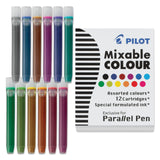 Pilot Parallel ink cartridges are specially designed for creative color blending. Their mixable formula lets you combine inks to produce smooth gradients and entirely new shades. Compared to standard Pilot fountain pen cartridges, this ink is richer in color and offers improved flow for a smoother writing experience. Made exclusively for the Pilot Parallel Pen, these dye-based inks deliver bold, vibrant strokes and are ideal for producing striking gradient effects with ease.

Each box includes 12 cartridges