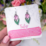 Pink Tulip Earrings Silver