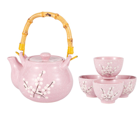 Pink Ume Plum Blossoms Tea Set 27oz Tea Pot with 4 Cups

Teapot Size: 4.25"H Capacity: 27 fl oz
Cups Size: 2.25"H Capacity: 5 fl oz&nbsp;
Teapot comes with spout strainer
Material: Porcelain
Origin: China