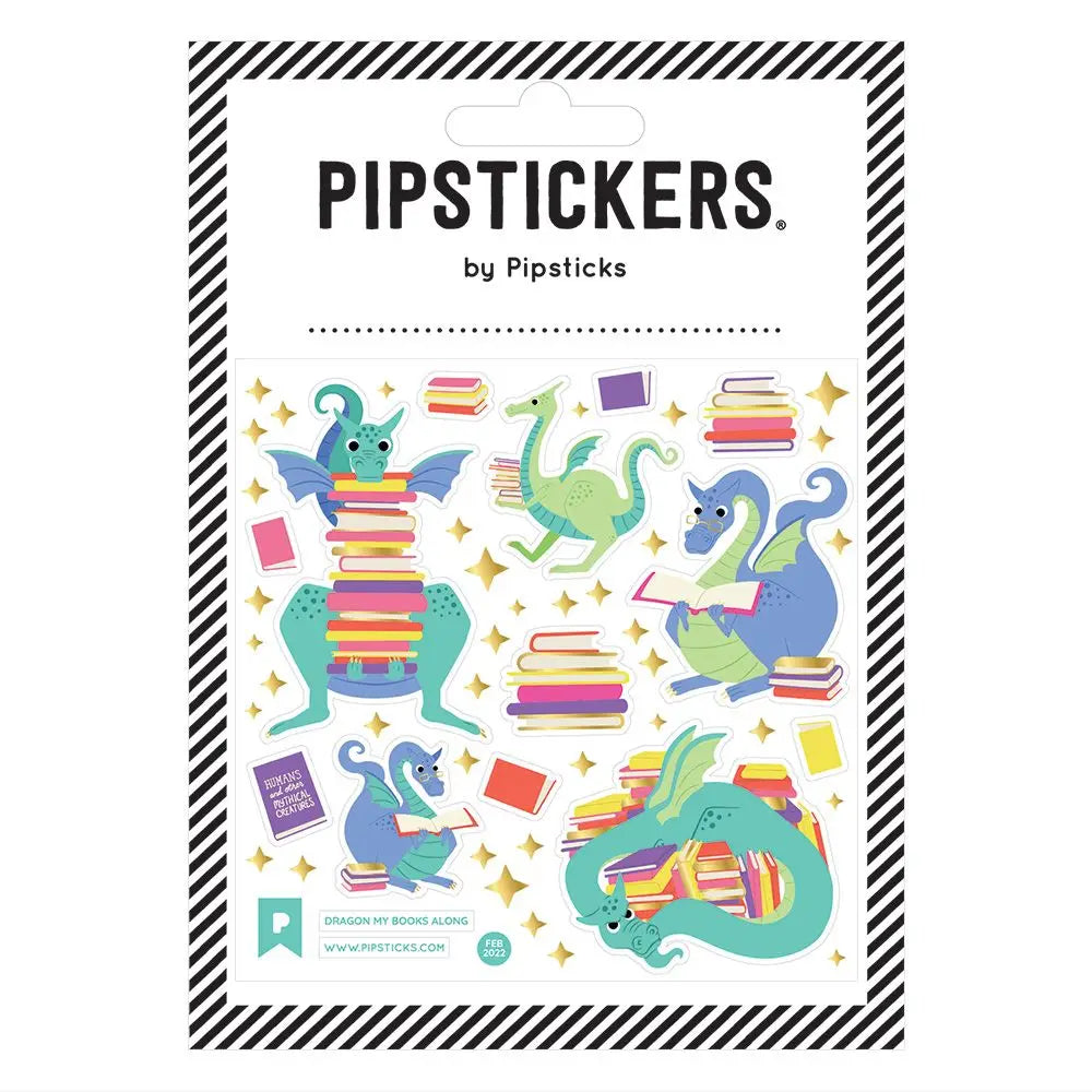 Pipsticks - Dragon My Books Along Sticker Sheet

PipStickers are the PERFECT gift for the sticker lover in your life - even if it's you! These unique PVC designs with holographic gold foil accents come on a clear backing and cannot be found anywhere else.

Includes one 4'' x 4'' sheet of Dragon My Books Along PipStickers and includes the Pipsticks manifesto.