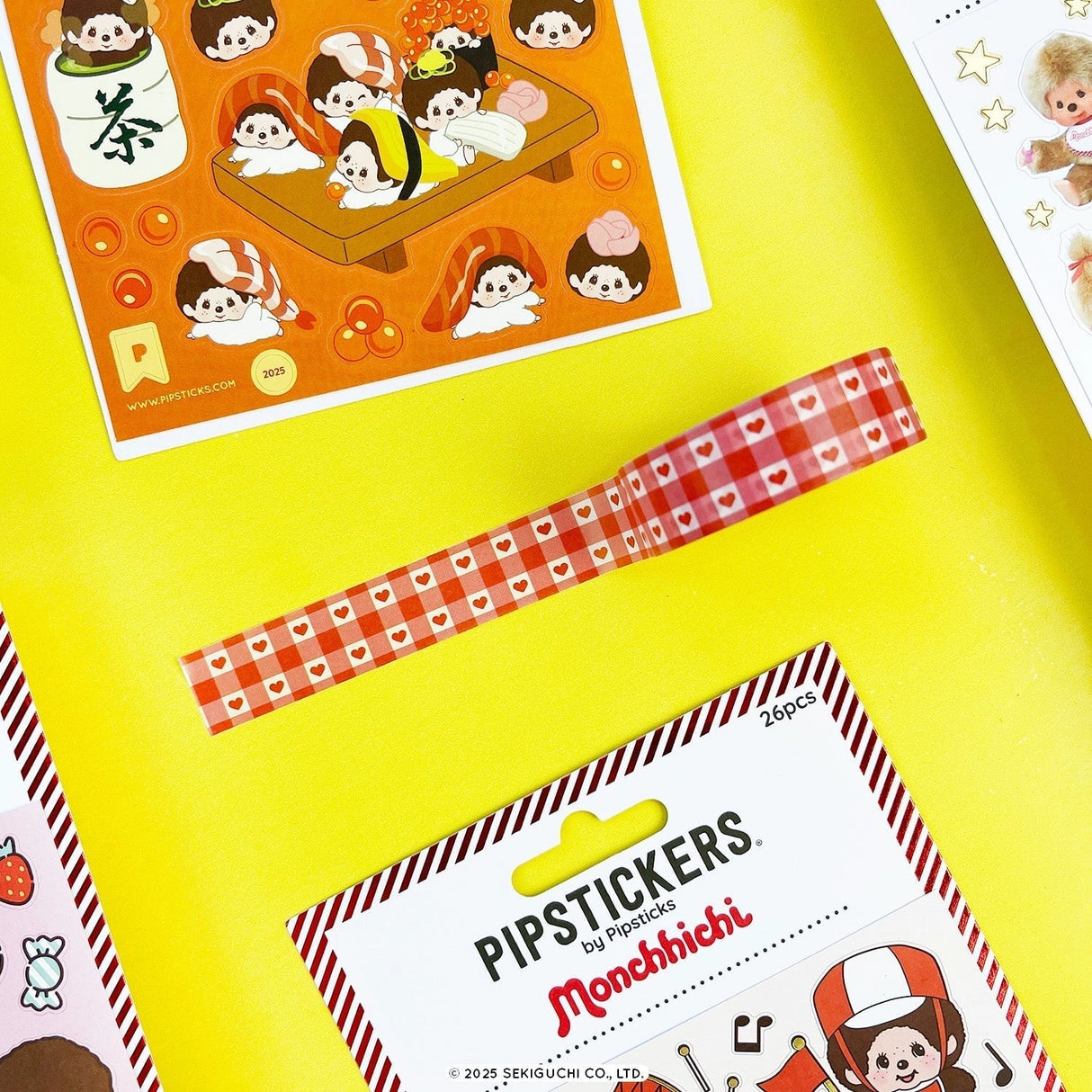 Pipsticks - Gingham Hearts Monchhichi Washi Tape