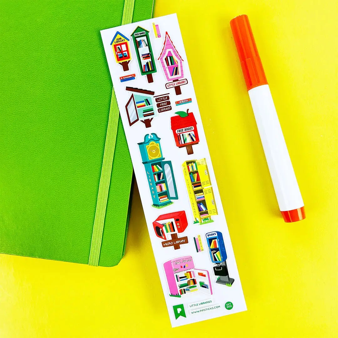 PipStickers are the PERFECT gift for the sticker lover in your life - even if it's you! These unique PVC designs cannot be found anywhere else.

Includes one 4" x 6" sheet of Little Libraries silver glitter PVC PipStickers.