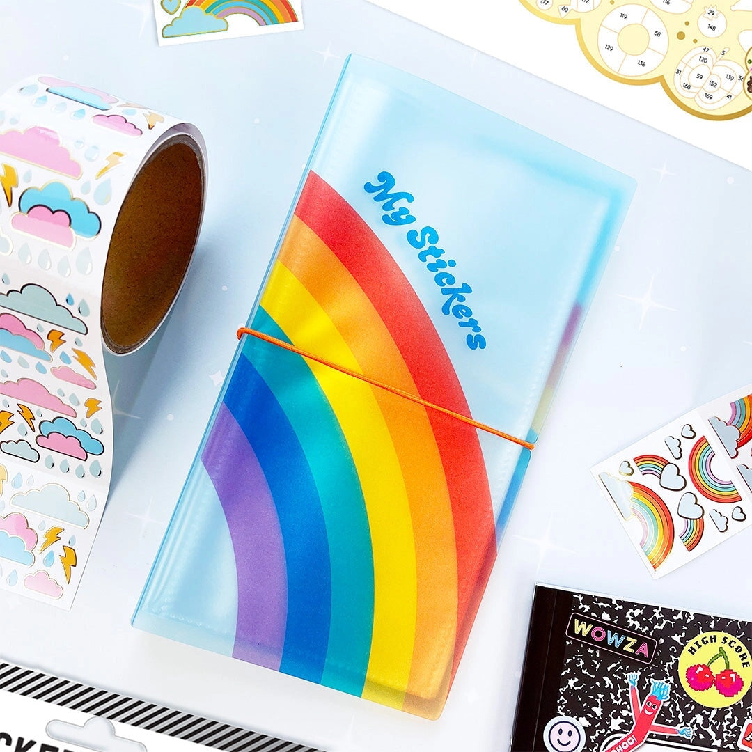 This rainbow-bright Pocket Sticker Keeper is made to stash, sort, and show off your fave sheets. With clear pockets inside and a snug elastic closure, it keeps your collection neat, protected, and ready to grab on the go. Toss it in your tote, bring it to school, or keep it by your desk — your stickers just found their forever spot. 💛

Inside pockets are made to display the 4" x 4" Pipsticker sheets and can hold at least 80 sticker sheets!&nbsp;