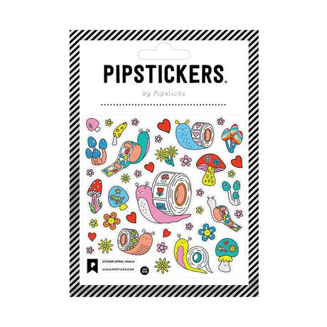 PipStickers are the PERFECT gift for the sticker lover in your life - even if it's you! These unique PVC designs with silver foil accents come on a clear backing and cannot be found anywhere else.

Includes one 4" x 4" sheet of Sticker Spiral Snails PipStickers and includes the Pipsticks manifesto.