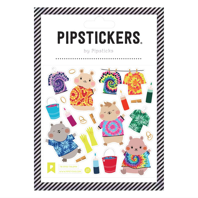 PipStickers are the PERFECT gift for the sticker lover in your life - even if it's you! These unique PVC designs with holographic silver foil accents come on a clear backing and cannot be found anywhere else.<br />Includes one 4'' x 4'' sheet of Tie-Dyed Tailspin PipStickers and includes the Pipsticks manifesto.
