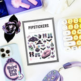 A little dark, a little dreamy, and totally bewitching! Blooming Bewitchment PipStickers mix witchy wardrobe favorites with bats, bows, potions, florals, and other magical little details in soft pinks, purples, blues, and black. Perfect for planners, journals, happy mail, and adding a little magic to spooky season.
