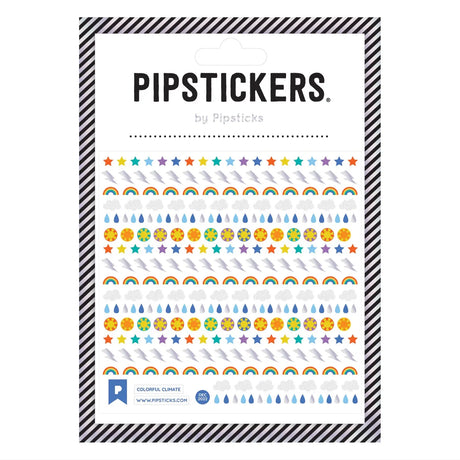 PipStickers are the PERFECT gift for the sticker lover in your life - even if it's you! These unique PVC designs with holographic silver foil accents come on a clear backing and cannot be found anywhere else.

Includes one 4" x 4" sheet of Colorful Climate PipStickers and includes the Pipsticks manifesto.