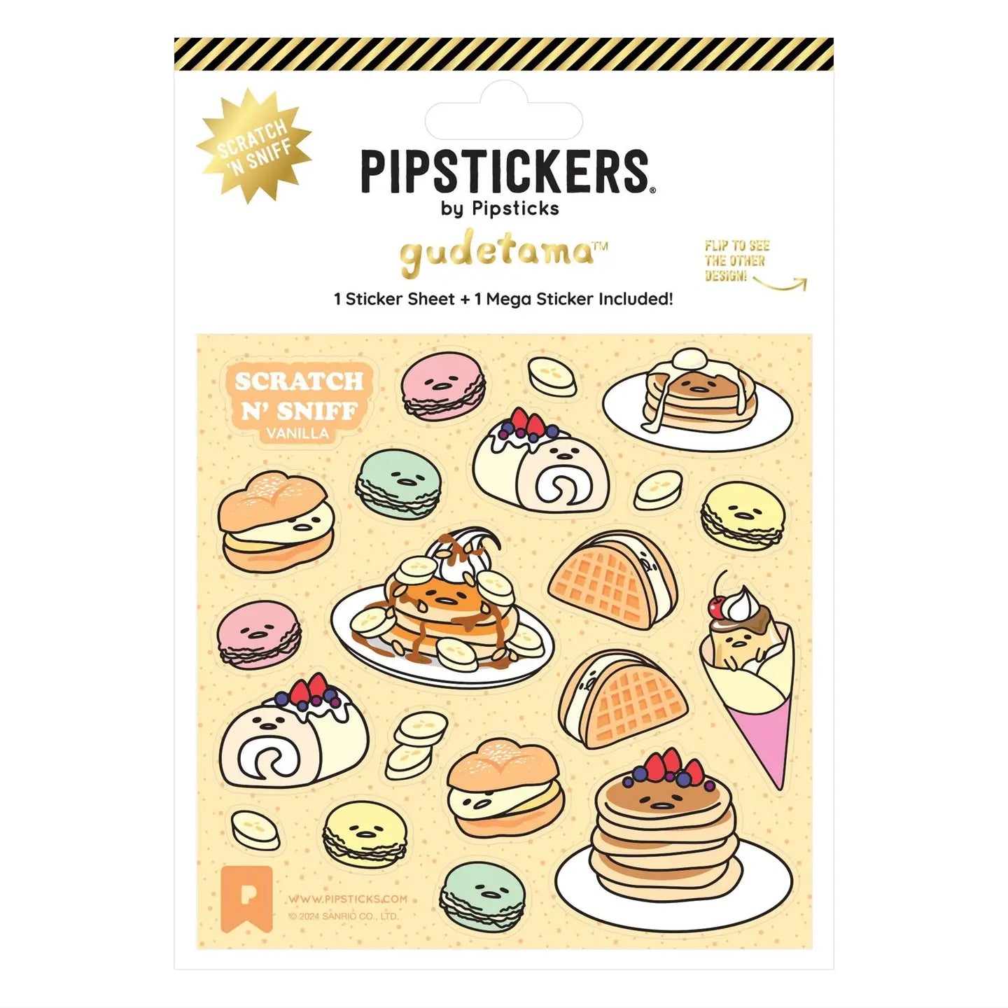 PipStickers are the PERFECT gift for the sticker lover in your life - even if it's you! These unique scratch 'n sniff designs cannot be found anywhere else.

Gudetama Breakfast Buffet Scratch 'n Sniff (2ct) includes two (that's right, TWO!!) vanilla scented PipStickers - one 4'' die cut sticker AND one 4'' x 4'' sheet.