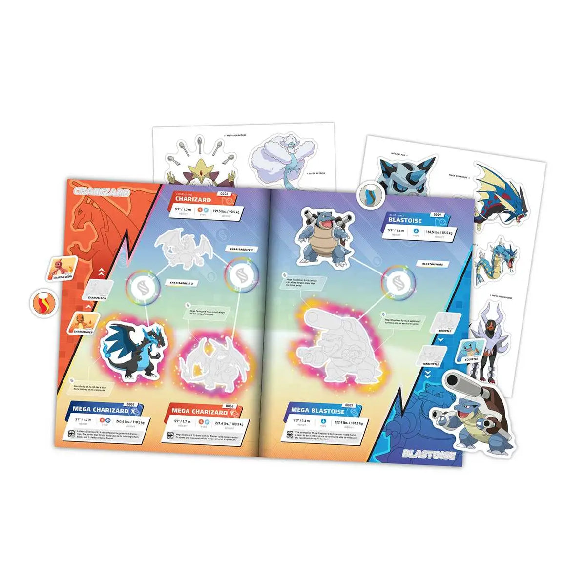 Pokémon: The Official Mega Evolutions Sticker Book includes 48 known Mega-Evolved Pokémon originally discovered in Hoenn and Kalos. Learn how Pokémon surpass their normal limits in battle through Mega Evolution—a representation of the strong bond between Trainer and Pokémon!
&nbsp;
&nbsp;Organized by Pokédex number, this sticker book provides the name, pronunciation, type, height, and weight for each Pokémon featured. You’ll also find tip boxes with extra bits of information about each Mega Evolution in the