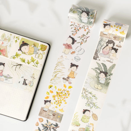 Relive the charm of carefree countryside childhood adventures with this enchanting washi tape! Featuring sweet scenes of quiet moments under trees, playful explorations with a pet cat, enjoying afternoon teas, and listening to birds sing, every design captures the essence of nature’s magic and childhood wonder.

Pre-cut for easy use, it’s perfect for adding warmth and whimsy to your journals, planners, and crafts. Just peel, stick, and let these delightful moments bring your projects to life!
