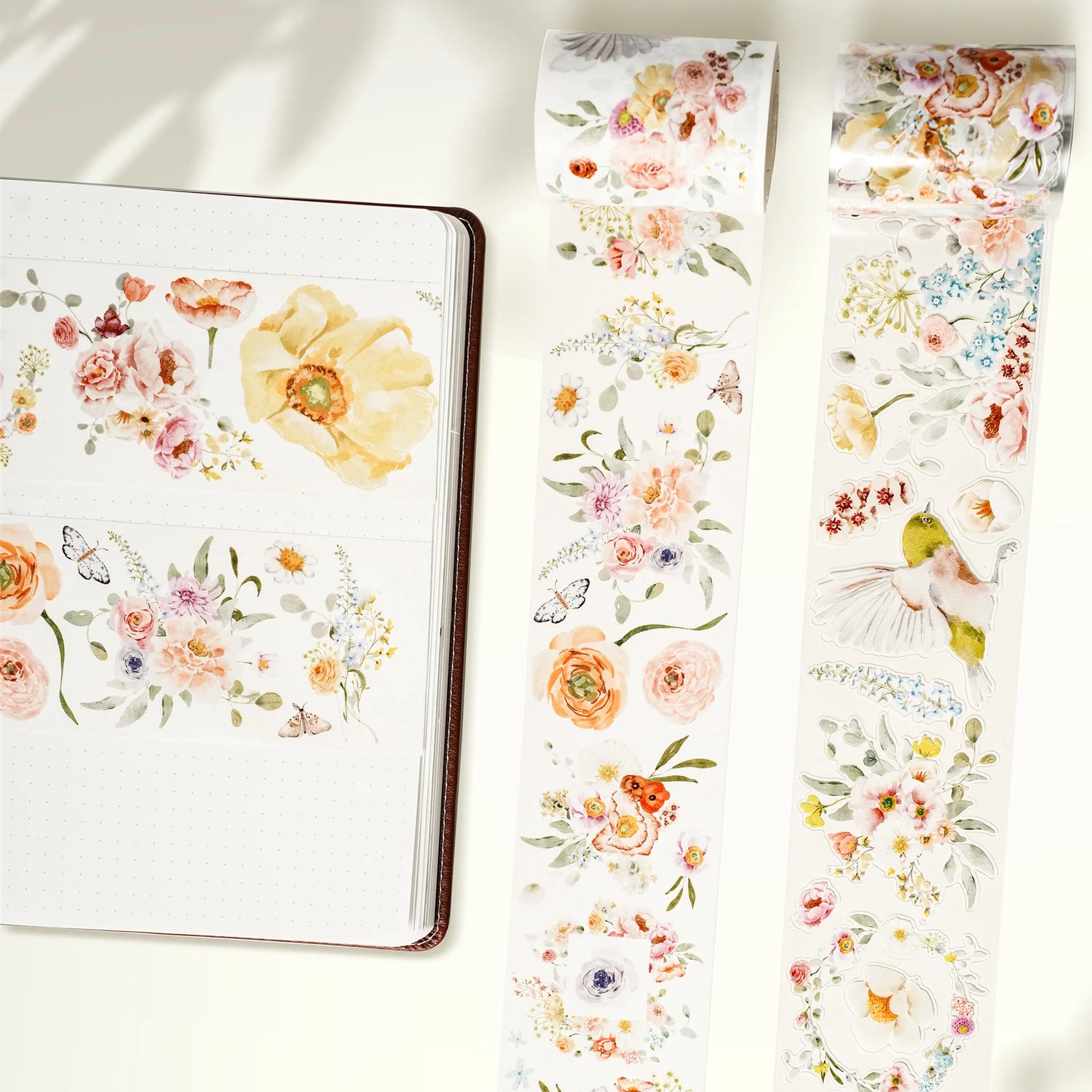 Say hello to warm days and even warmer vibes with our&nbsp;Pre-cut Floral Finch Wide PET Tape. Featuring soft orange florals and dainty finches, this tape is like golden hour wrapped on a roll. It’s pre-cut, so you can peel, stick, and get creative without the scissors scramble. Whether you’re journaling, planning, or decorating happy mail, this one’s got that sweet sunny magic your pages have been waiting for.

Brand: WT (&nbsp;The Washi Tape Shop)
Pre-cut PET Tape
Size: 60mm×5m
Design Loop: 100cm