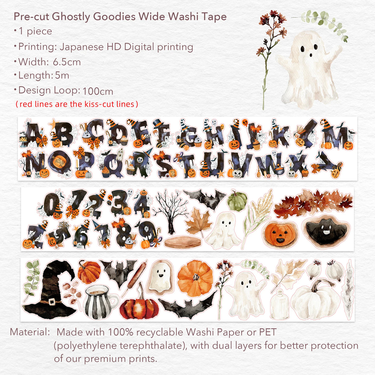 The Washi Tape Shop - Pre-cut Ghostly Goodies Wide PET Tape
