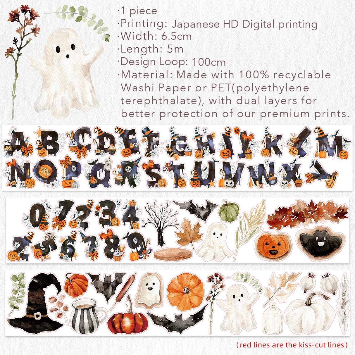 The Washi Tape Shop - Pre-cut Ghostly Goodies Wide PET Tape