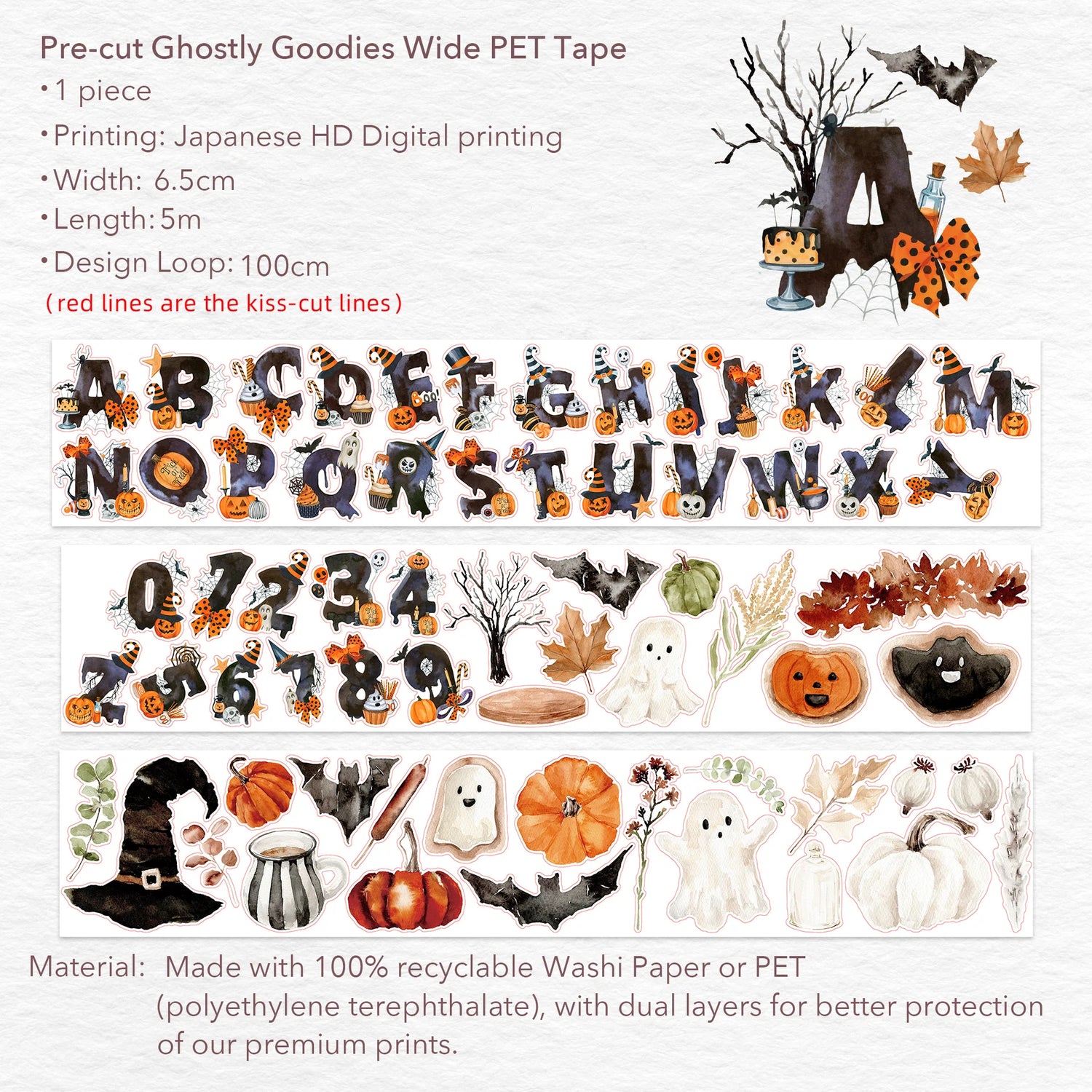 The Washi Tape Shop - Pre-cut Ghostly Goodies Wide PET Tape