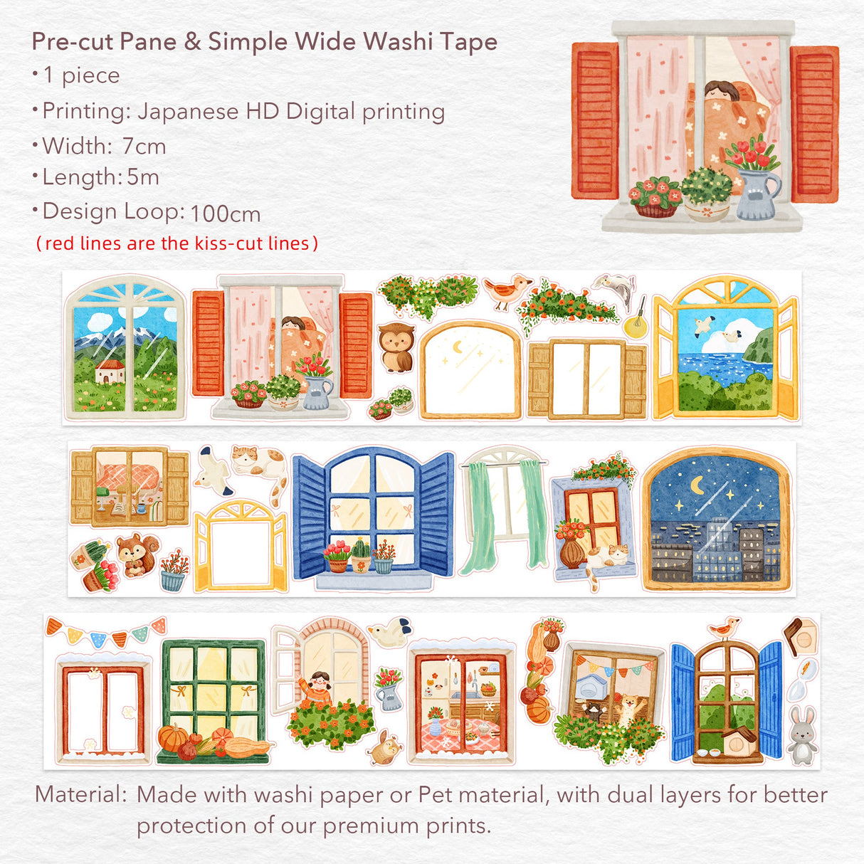 Pre-cut Pane & Simple Wide Washi / PET Tape