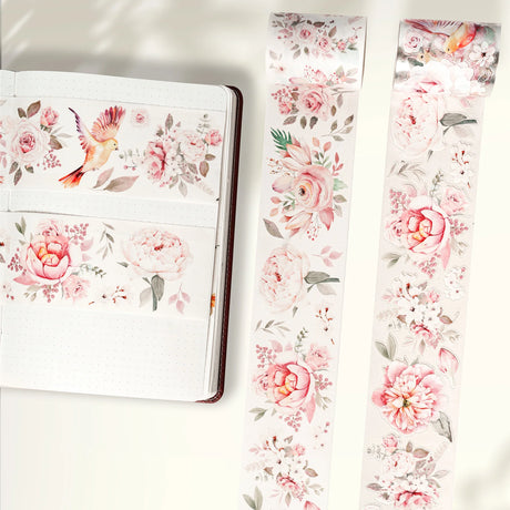 The pre-cut Pink Velvet Wide PET Tape&nbsp;brings a sophisticated flair to your journaling collection. Blending warm rose hues with timeless floral motifs, each pre-cut section delivers both grace and convenience. Whether you’re planning a wedding spread, a soft spring layout, or a curated correspondence—this tape brings elegance to every detail.

Brand: WT (&nbsp;The Washi Tape Shop)
Pre-cut PET Tape
Size: 60mm×5m
Design Loop: 100cm
