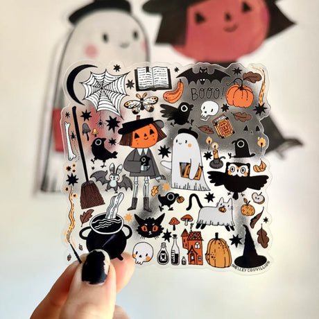 Have you met Pumpkin and Spice yet? They live in a little town called Cryptshire where they spend their days running their bakery and bookshop. They take long walks to the store and greet the cryptids in their town. It's not quite Halloween all year long but... basically. 😂🎃👻

This duo is quite popular, they also have a calendar coming soon and multiple sticker designs and prints! Stop by the shop to see more of them ;)

Vinyl and water resistant, looks great on water-bottles or notebooks or laptops.